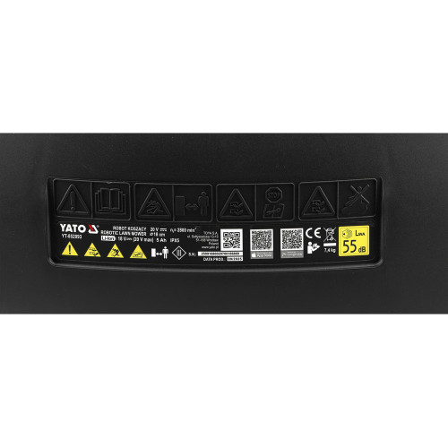 Газонокосарка робот акумуляторна YATO Li-Ion 20 В 5 А·год, площа до 1000 м², ширина покосу 18 см, висота 20-60 мм YT-852093