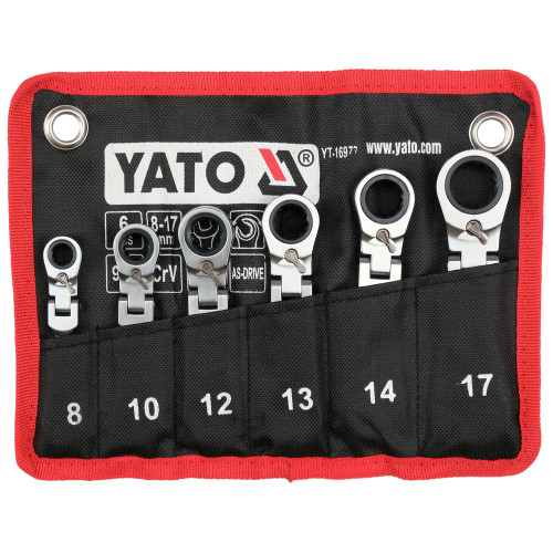 Набор ключей комбинированных коротких реверсивных с трещоткой на шарнире 8-17 мм, 6 шт YATO YT-16977