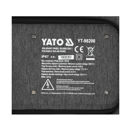 Сонячна панель розкладна 4 в 1 YATO 100 Вт YT-98200