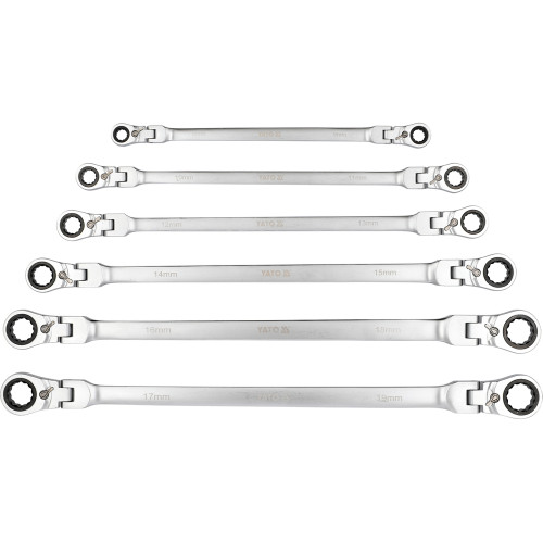 Набор ключей накидных удлинённых с трещоткой и шарниром 8-19 мм YATO YT-50390 (Cr-V, 90T)