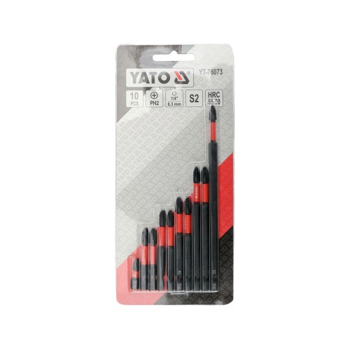 Ударные биты PH2 YATO 25/50/65/75/100/150 мм, шестигранник 1/4", 10 предметов YT-78073