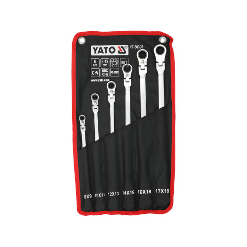 Набор ключей накидных удлинённых с трещоткой и шарниром 8-19 мм YATO YT-50390 (Cr-V, 90T)