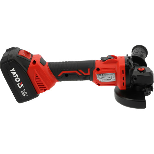 Шлифмашина угловая аккумуляторная бесщеточная YATO 18 В, 125 мм, плавный пуск YT-828252