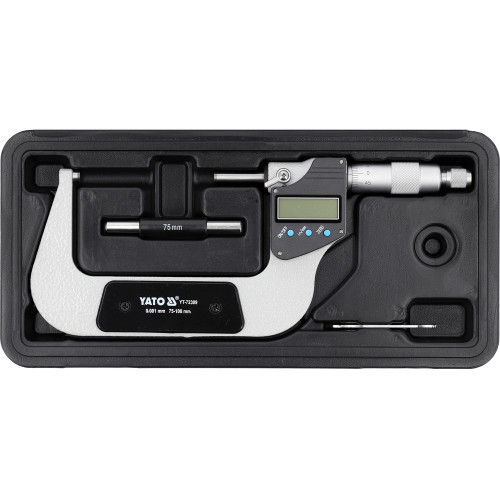 Микрометр YATO YT-72309 с LCD цифровой шкалой, диапазон 75–100 мм, точность 0,001 мм