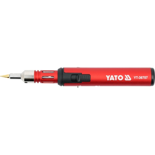 Паяльник газовый YATO 3-в-1, поворот 360°, пьезоподжиг, пламя до 1300°C, фен до 450°C, набор насадок YT-36707