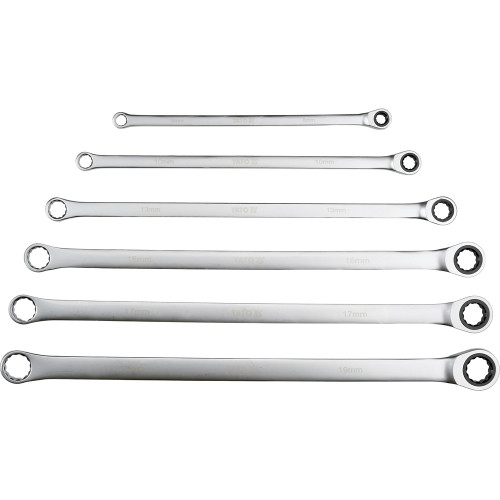 Набор ключей накидных удлиненных с трещоткой 8-19 мм, 6 шт YATO YT-50385