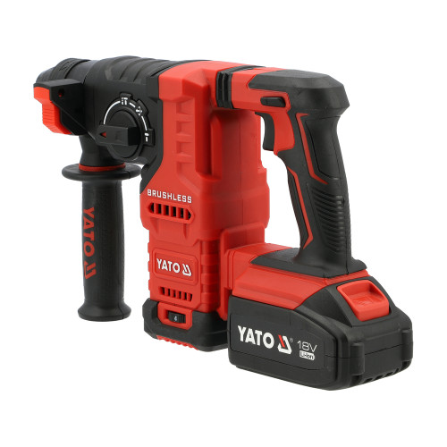 Перфоратор аккумуляторный YATO SDS+ 18 В, 2×4 А·ч, 2.8 Дж, до 26 мм (бетон), 3 режима YT-827724