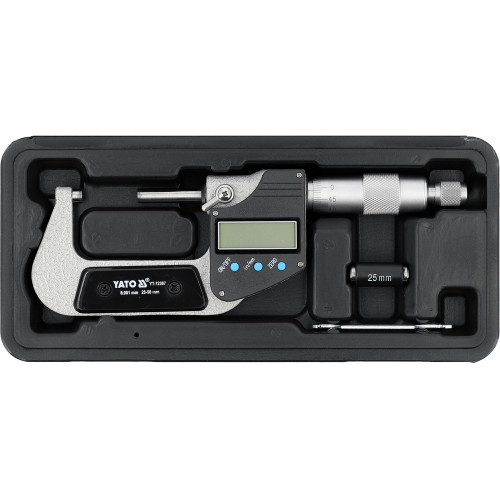 Микрометр YATO YT-72307 с LCD цифровой шкалой, диапазон 25–50 мм, точность 0,001 мм