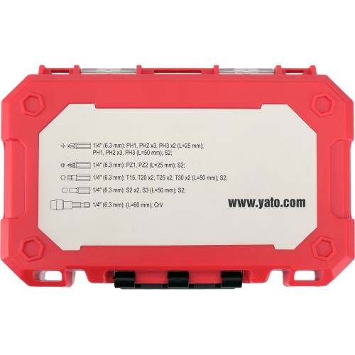 Набор ударных бит YATO PH, PZ, SQ, Torx, с магнитным адаптером 1/4", 24 предмета YT-78075