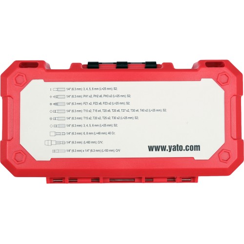 Набор ударных бит YATO PH, PZ, SQ, Torx, SL, HEX, магнитные насадки и держатель 1/4", 68 предметов YT-78077