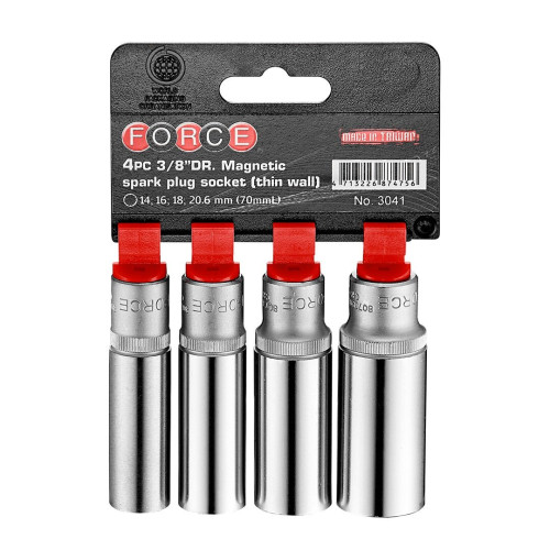 Набор свечных головок магнитных тонкостенных 3/8" 14, 16, 18, 21 мм, 4 пр. FORCE 3041