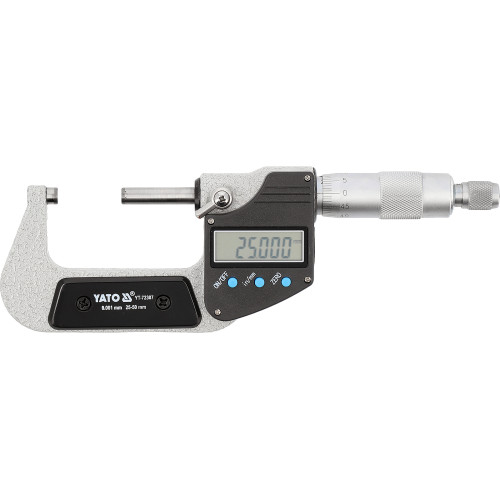 Микрометр YATO YT-72307 с LCD цифровой шкалой, диапазон 25–50 мм, точность 0,001 мм