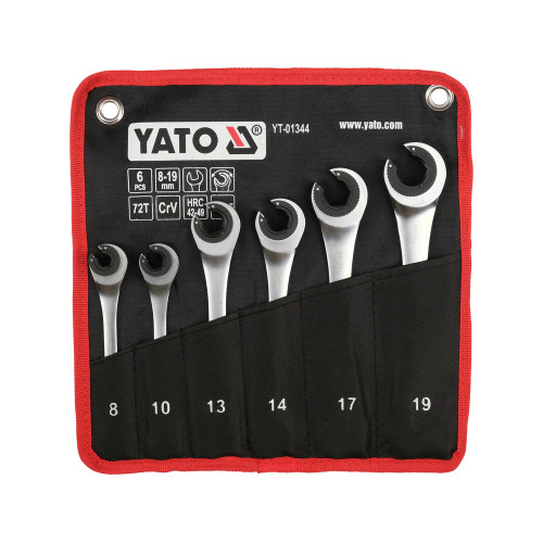 Набор ключей рожково-накидных с трещоткой YATO 8-19 мм, 6 шт YT-01344