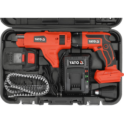 Шуруповерт YATO для гипсокартона аккумуляторный 18 В 4 Ач, лента 3,5-4,2 мм, 25-55 мм YT-82075