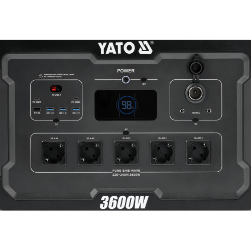 Портативная электростанция YATO LiFePO4 3600 Вт макс. 7000 Вт, 3072 Вт·ч 230V AC / USB YT-83096