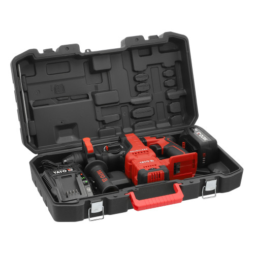 Перфоратор аккумуляторный YATO SDS+ 18 В, 4 А·ч, 2.8 Дж, до 26 мм (бетон), 3 режима YT-827725