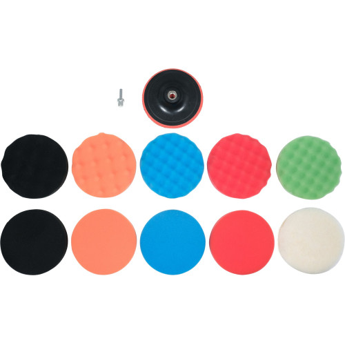 Губки и мех полировальные YATO на липучке Ø 150 мм, 12 эл., с опорным диском и адаптером М14 YT-47932