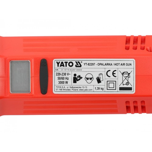 Фен технічний мережевий YATO YT-82297, 3000 Вт, 50-600°C, 750 л/хв, LCD-дисплей