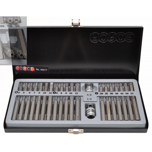 Набір насадок 1/2", 10мм, HEX, TORX, SPLINE 40 од. з отвором 4401T FORCE