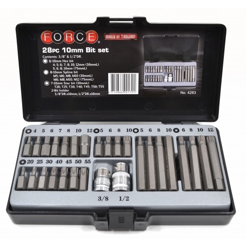 Набор насадок 1/2",10мм, HEX,TORX,SPLINE 28ед. 4283 FORCE