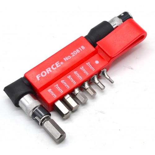 Набор насадок HEX 1/4" 2-8мм. +Г-образный держатель 8ед.2081B FORCE