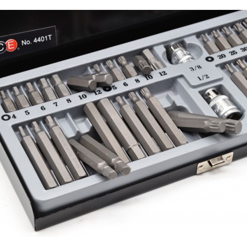 Набір насадок 1/2", 10мм, HEX, TORX, SPLINE 40 од. з отвором 4401T FORCE