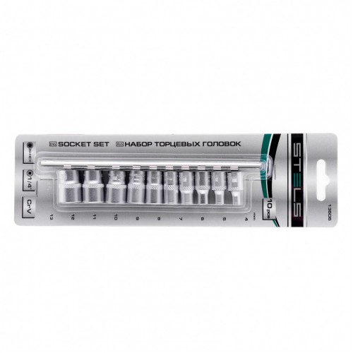 Набор торцевых головок, 1/4, двенадцатигранные, CrV, 10 шт., 4-13 мм 13606 Stels