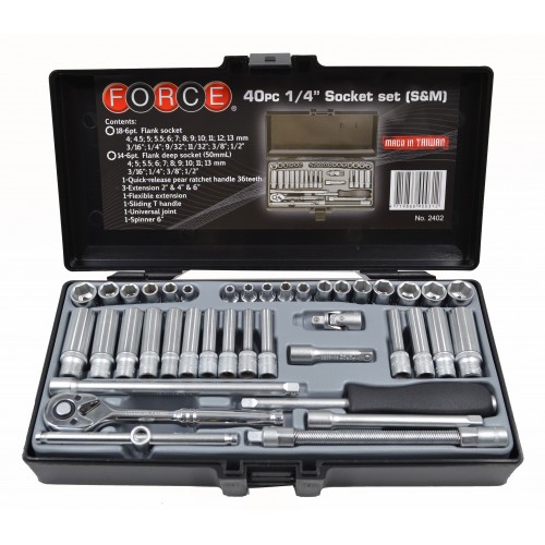Набор инструмента 1/4" комбинированный метр.+дюйм. 40 ед FORCE 2402 F