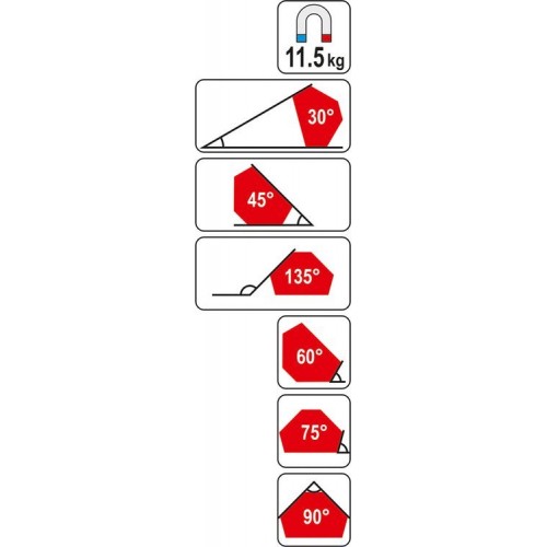 Магнитная струбцина для сварочных работ, размер: 64х95х14мм с углами 30 °, 45 °, 60 °, 75 °, 90 ° и 135 °. YATO YT-0866