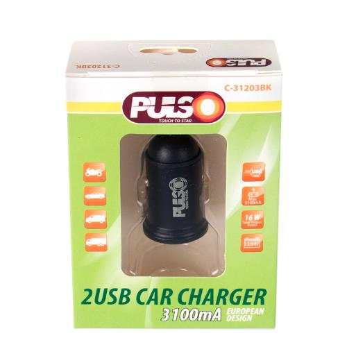Автомобильное зарядное устройство PULSO, 2USB (12/24V - 5V 3,1A) (C-31203BK)