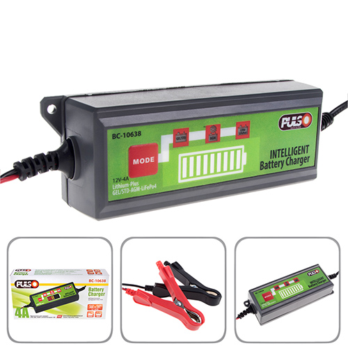 Зарядное устройство импульсное PULSO для STD, AGM, GEL, LiFePO4 12V/4.0A/1.2-120AHR/LCD/(BC-10638)
