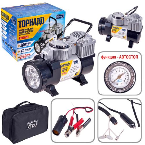 Компрессор "Торнадо" КА-Т12220 150psi/15Amp/40л/прикур.+переходник/фонарь/Автостоп (КА-Т12220)