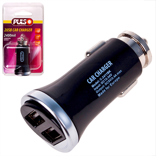 Автомобільний зарядний пристрій PULSO C-2411BK 2USB (12/24V - 5V 2,4A) (C-2411BK)