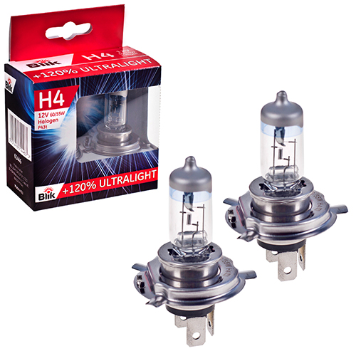 Лампа Blik галогенная Н4 12V 60/55W P43T +120% (61446)