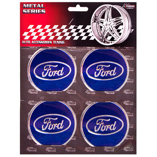 Наклейки на колпаки, диам. 60 мм "FORD" синие (4 шт)