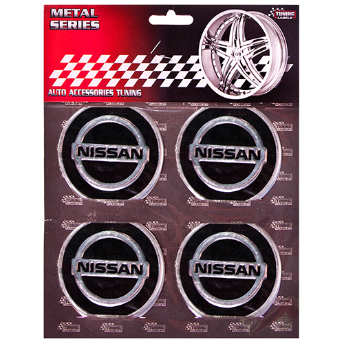 Наклейки на колпаки, диам. 60 мм "NISSAN" черные (4 шт)