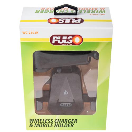 Держатель мобильного телефона PULSO WC-2502K с беспроводной зарядкой QC2.0 (WC-2502K)