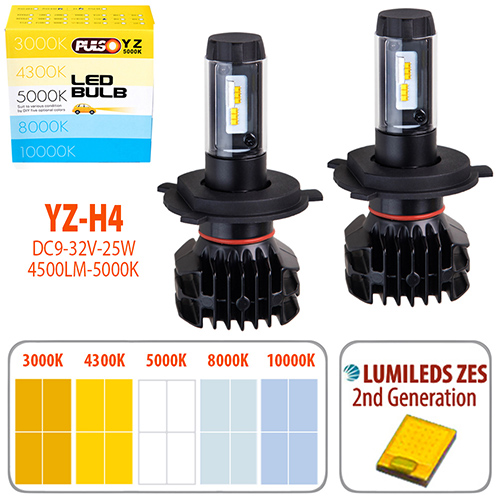 Лампи PULSO YZ/H4-H/L/LED-chips ZES-Philips/9-32v2*25w/4500Lm/3000-4300-5000-6500-10000K (YZ-H4)
