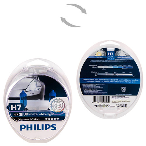 Автолампа Philips Diamond Vision H7 12V 55W PX26d 2 шт. (12972DVS2) белый холод.свет-голуб.оттен. (12972DVS2)