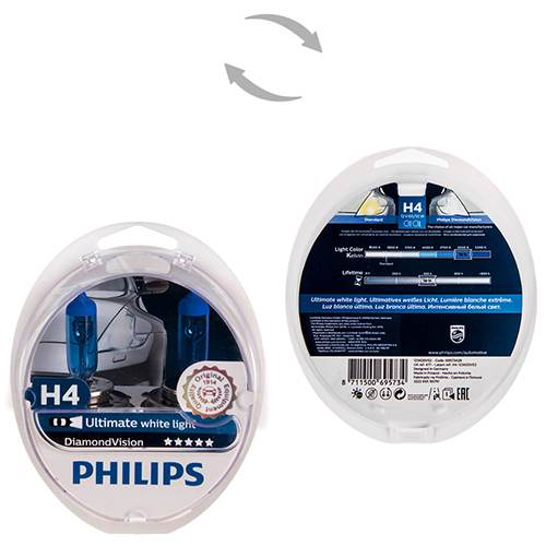 Автолампа Philips Diamond Vision H4 12V 60/55W P43t 2 шт. (12342DVS2) белый холод.свет-голуб.оттен. (12342DVS2)