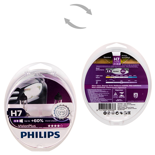 Автолампа Philips Vision Plus H7 +60% 12V 55W PX26d 2 шт. (12972VPS2) (12972VPS2)