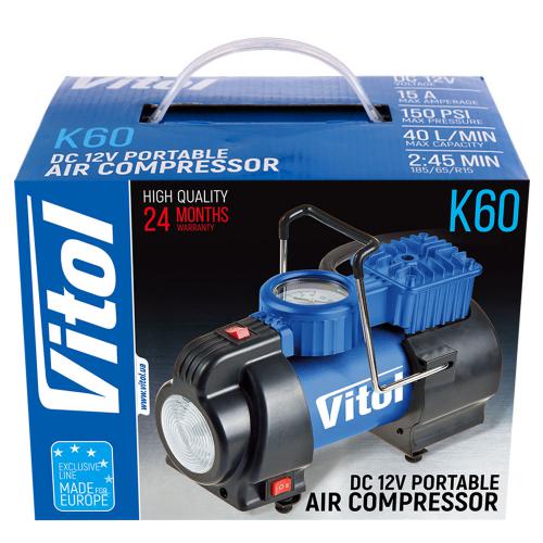 Компрессор автомобильный "ViTOL" К-60 150psi/15Amp/40л/