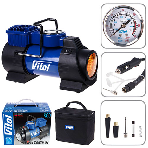 Компрессор автомобильный "ViTOL" К-60 150psi/15Amp/40л/