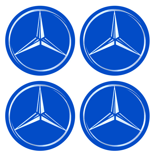 Наклейки на колпаки, диам. 55 мм "MERCEDES" синие (4 шт) (K)