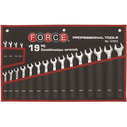 Набор ключей комбинированных на полотне 19 пр. (6-24 мм) 5191C FORCE