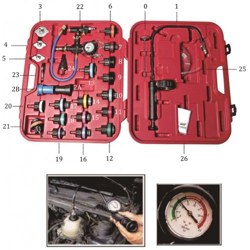Набор для тестирования давления в радиаторе (многофункциональный) 27 ед. 4842A JTC