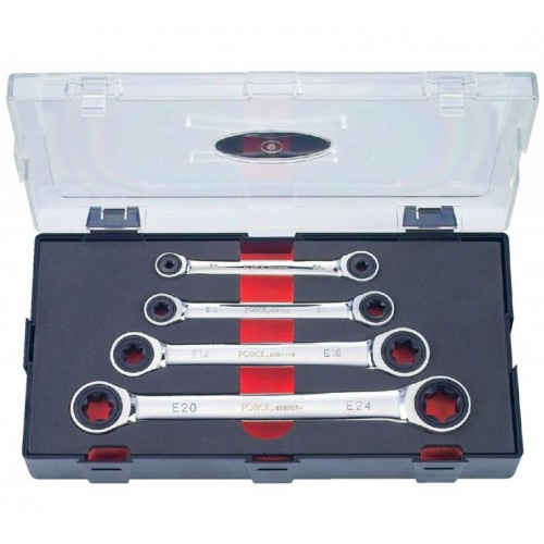 Набор накидных ключей TORX с трещоткой Е6 - Е24, 4 ед. FORCE K50411 F