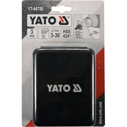 Набор сверл конусных по металлу и ПВХ 3-14 мм 8-20 мм 16-30 мм HSS 4241 3 шт YATO YT-44730