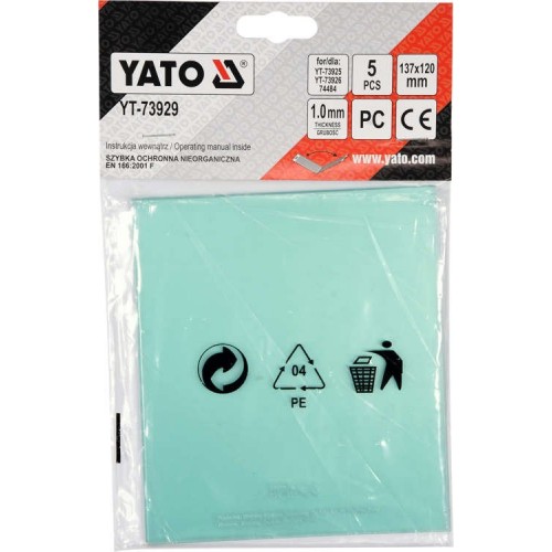 Стекло защитное для сварочной маски YATO YT-73925/YT-73926 /74484 размер 137 х 120 мм 5 шт YT-73929