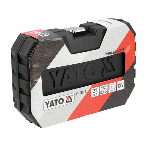 Набор торцевых головок 12-гранных YATO 1/2", 8–36 мм, CrV, 21 шт. YT-12630